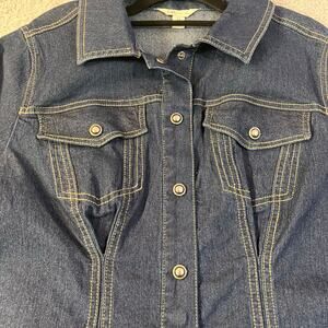 Cato women’s denim jacket long sleeve pearl snap closure size 14 cotton